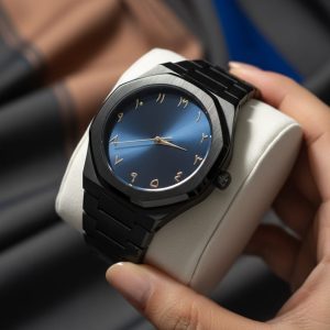 arabic stainless steel watch for men black&blue