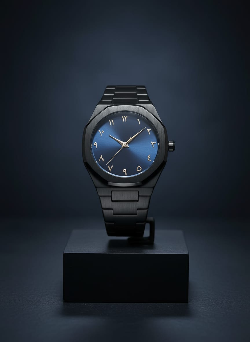 arabic stainless steel watch for men black&blue